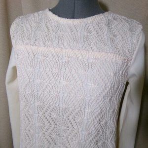 Drop waist Flounce Crochet Lace Dressy Knit top S Pale Peach long sleeve blouse